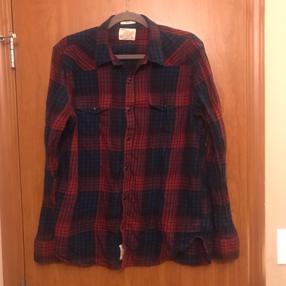 Lucky brandy men’s plaid snap button wester shirt size L